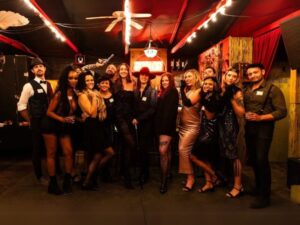 Group of friends celebrating my bachelorette night, burlseque theme